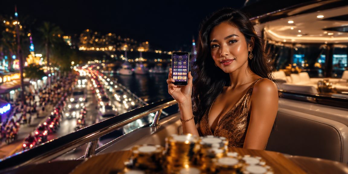 Tampilan antarmuka platform casino mobile dengan lampu neon berwarna-warni